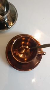 Set Cangkir Kopi Susu Stainless Steel 304 dengan Sendok dan Piring Tahan Panas Warna Elegan