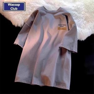 Wassup Club Mens Loose Fit Short Sleeve T-Shirt Breathable Cotton Printed Casual Top for Summer Teenage Fashion Trend