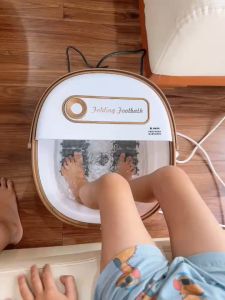 Bồn ngâm chân Bồn massage chân gấp gọn tự động làm ấm nước và sục khí + 8 thanh lăn massage chân