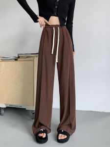 Café Brown High Waist Loose Straight Leg Sporty Casual Pants Womens plus Size Wide Leg Pants Sheep Cashmere Sensation