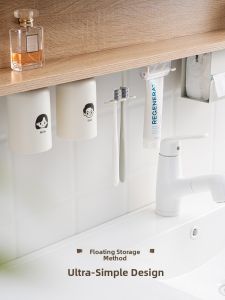Anyu Bathroom Wall-Mounted Hanging Toothbrush Holder Magnetic Toothpaste Organizer Modern Minimalist Style ABS Plastic Shelf