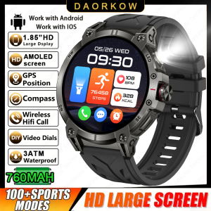 Military Smartwatch Men 760mAh Large Battery LED Flashlight Compass 1.8 Screen Heart Rate Waterproof Bluetooth Call Smartwatch