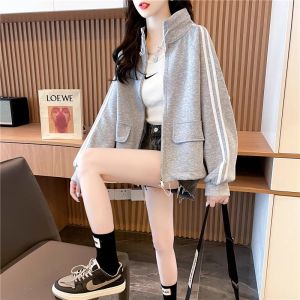 เสื้อคาร์ดิแกนคอตั้งหลวมๆ สำหรับผู้หญิง ฤดูใบไม้ผลิและฤดูใบไม้ร่วง ทรงหลวม แขนยาว ปกติ แขนยาว ปกติ เสื้อคลุมกันหนาว