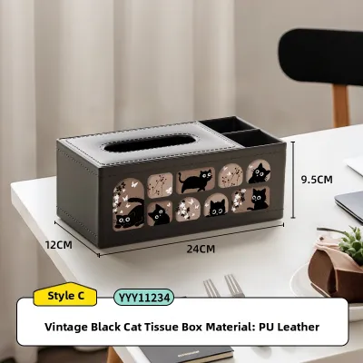 MR ART | High-End Tissue Box Remote Control Storage Holder Vintage Style Coffee Table Living Room Decor Leather Covered Rectangle Box