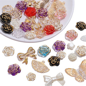 20g/Lot 12-30mm Mixed Style Plastic Acrylic Beads Colorful Bow Butterfly Rose Flower Beads Charms for Necklace Bracelet Keychain DIY Jewelry Craft Making