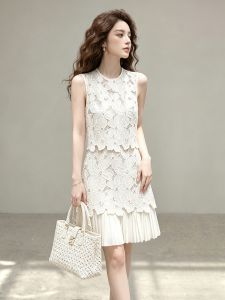 Layered Lace White French Stylish Elegant High-Quality Little Feminine Dress