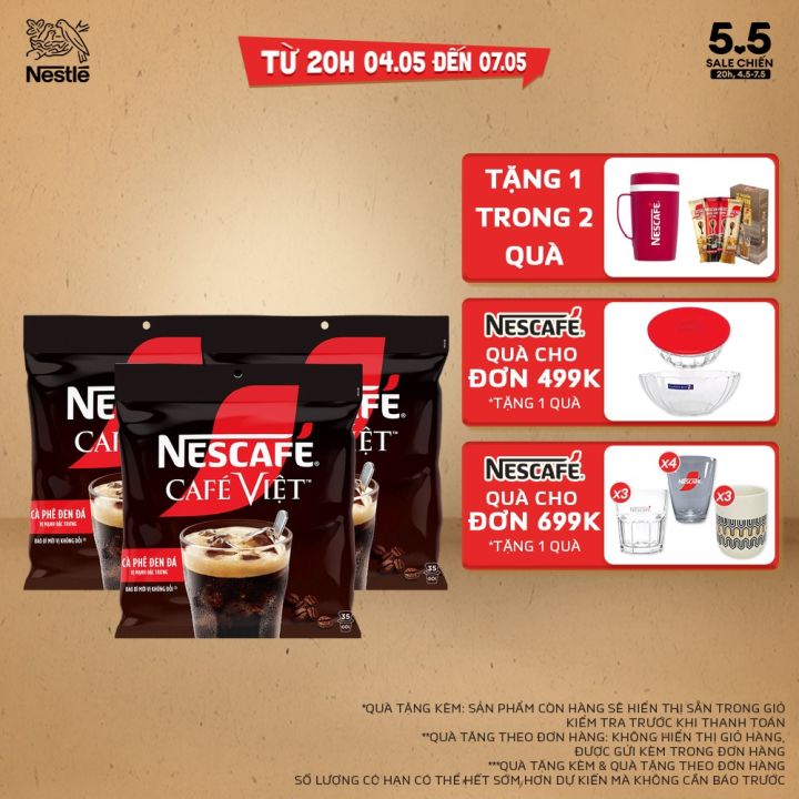 [ƯU ĐÃI THÁNG 4] [Giao hàng toàn quốc] Combo 3 Túi Cà phê hòa tan NESCAFÉ Café Việt Cà phê đen đá (Túi 35 gói x 16g)