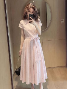 YIKEMAI | Pink Flared Collar Large Size Womens Dress With Belt