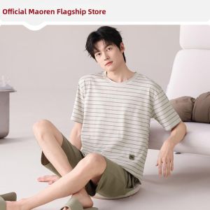 MiiOW | Cotton Summer Striped Big Size Pajama Sets Wearable Outdoors
