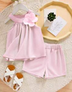 [3-7] SETELAN CELANA ANAK PEREMPUAN HIJAU PINK [FLOWER ORGANZA]