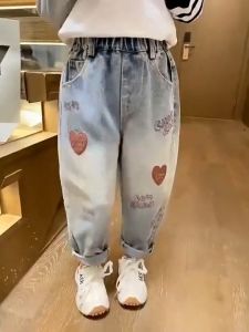 WANDER  ชุดนรเด็ก 4-6 ปี กางเกงขายาวเด็กผู้หญิง การออกแบบที่ทันสมัย สาวฤดูใบไม้ผลิใหม่แฟชั่นเกาหลีเย็บปักถักร้อยกางเกงยีนส์