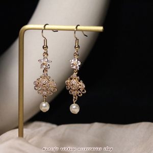 Original Design Long Pearl Earrings for Women Handmade No Piercing Required Luxury Gemstone Sakura Motif Fashion Jewelry