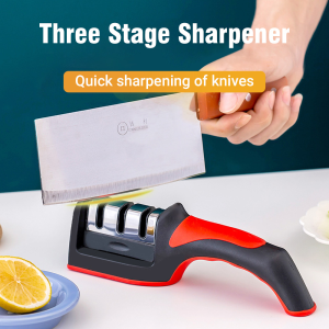 High Quality 304 Stainless Steel 3-level Knife Sharpener-Non-slip Multifunctional Kitchen Tool-Suitable for Straight and Serrated Knives⚡PH deliveryIn stock⚡