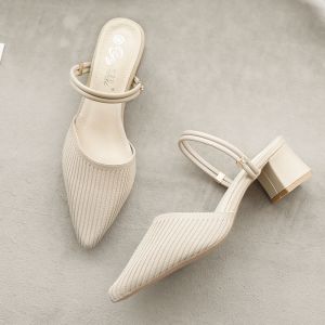 Womens Fashionable Pointed Toe Slippers Summer New Style Two-Way Wear Outdoor High Heel Sandals Comfortable Breathable Slip-On