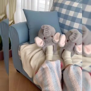 XIXITIAO Plush Warm Indoor Home Soft Sole Maternity Cotton Shoes New Creative 3D Elephant Winter Closed-Toe Cotton Slippers for Women