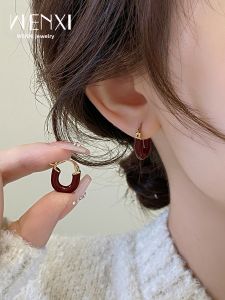 WENXI | Stylish Premium U-shaped Red Enamel Earrings New Year