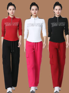 Square Dance Fitness Fashion Sportswear Set Spring Stand Collar Top Workwear Pants Long Sleeve Cotton High Waist Trousers