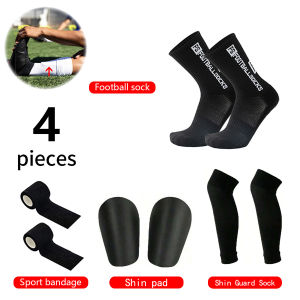 4PCS Football Accessories Set Anti-slip Grip Soccer Socks Basketball Socks Shin Guards Socks Mini Shin Pads Sport Bandages