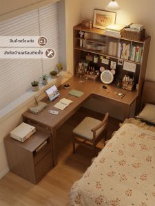 DONGMU | Solid Wood Corner Desk Bookshelf L Shape Computer Writing Table
