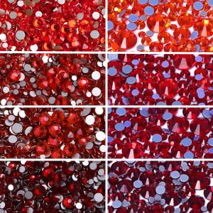 Red Series Mix Size Silver Bottom&Hotfix Glitter Glass Rhinestones Small Size Nail Art Crystal Diamond For Clothes deco parts