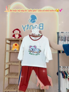 Bộ dài tay cài vai phối viền in hình BENTY Cute BT074 chất cao cấp đồ dài tay cho bé trai bé gái