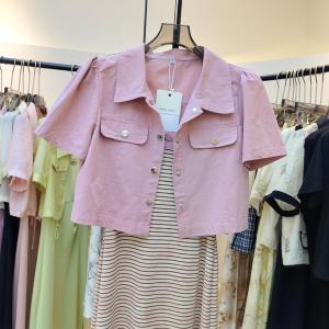 Fashionable Short Sleeve Shirt Jacket Womens Style Korean Version Casual Fit Polyester Fiber Pure Color Polo Collar Top