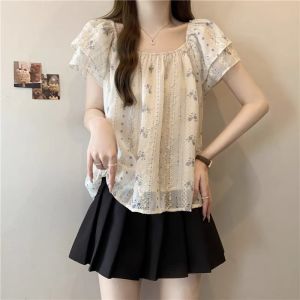 WANGGONGZHU | Floral Embroidery Chiffon Shirt Women Summer Design Sensation Small Audience 2025 New Style Super Beautiful Plus Size Top Women