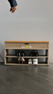 LUNARSOL Rak Sepatu Bangku Minimalis | Shoe Bench Pintu Flip & Laci Lebar 80 CM ARA SB 80