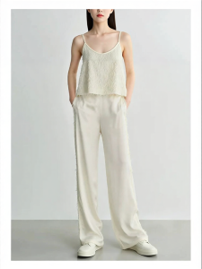 Autumn Winter Womens Textured Patchwork Satin Straight Leg Trousers