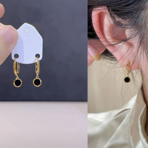 Black Zircon Stone Round Hoop Earrings Vintage Fashion Gold Color Jewelry For Women