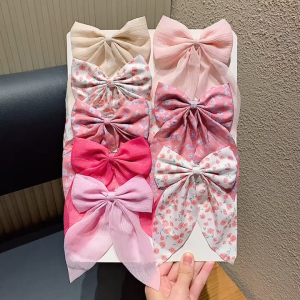 8Pcs Pink Sweet Bow Hair Clips Multi-color Mesh & Fabric Material Large Bow Design for Daily Cute Fabric Bow Hair Clip Girls Hair Accessories