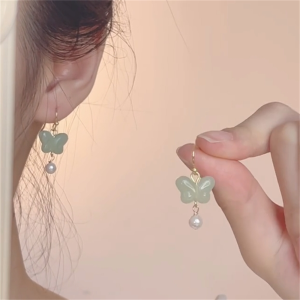 Zoozmini จี้ผีเสื้อต่างหูสไตล์สด Epoxi ใหม่จีน Retro แฟชั่นเครื่องประดับหูสําหรับผู้หญิง Gold Plated Silver