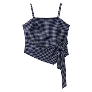Slimming Adjustable Strap and Irregular Plaid Tank Top & Cardigan Womens Clothing