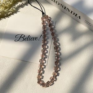 Novi New Arrival Handmade Beaded Purple Cube Sugar Texture Crystal Mobile Phone Charm Street Trend Punch-in Hand Girl Lanyard