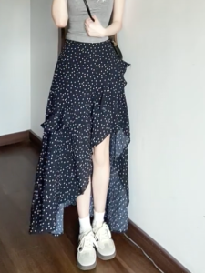MANMI | Stylish Irregular Ruffle Design Polka Dot Skirt