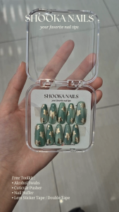 Shooka Press On Nails Kuku Palsu Fake Nails - Summer Flower Cat Eye Free Toolkit