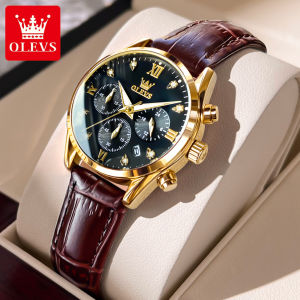 OLEVS jam tangan wanita anti air original kulit asli bisnis multi-fungsi otomatis tanggal chronograph luminous analog quartz watch