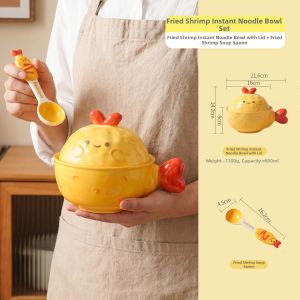 SHELI | Cute Design Ceramic Noodle Bowl with Lid and Spoon