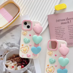 3D heart-shaped wrist strap silicone phone case for iPhone 13 14 15 16 17 Pro max casing Soft silicone protective cover for iPhone 16Promax case