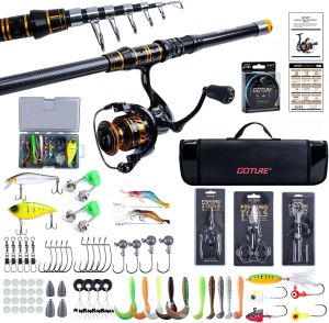 goture | Goture Professional Fishing Rod Combo 1.8M-2.7M Telescopic Fishing Pole5.2:1 Spinning Reel Lures Tools Carry Bag for Anglers