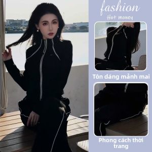 NUANPING | Bộ Quần Áo Hoodie Thể Thao Phong Cách Hàn Quốc
