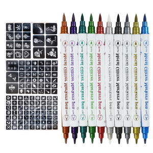 Temporary Skin Tattoo Pen with 10 ColorsAllowing for Bold And Fine Lines on The Body FaceLong-Lasting ColorsDual-Ended Design