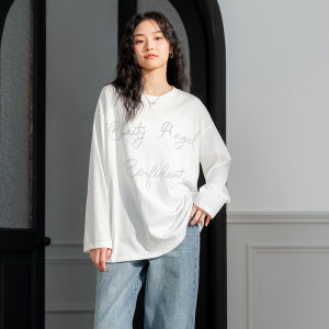 Lagogo Long Sleeve T-Shirt Womens Casual Loose Fit Glittering round Neck Cotton Polyester Blend Spring New Style Top