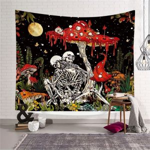 VIKAMA Gothic Skeleton Nấm Đỏ Tấm Thảm Đậm Thẩm Mỹ Treo Tường Cho Phòng Ngủ Ký Túc Xá Trang Trí Nhà Sợi Polyester Không Dệt