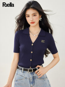 puella | Stylish V-Neck Short Sleeve Slim Knitted Cardigan