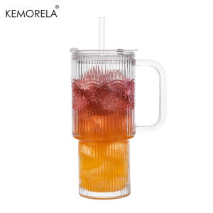 750ML Sunflower Glass Tumbler with Handle Lid 1/2/PCS Large Iced Coffee Cups with Straws Modern Glass Mug for Cold Hot Beverages