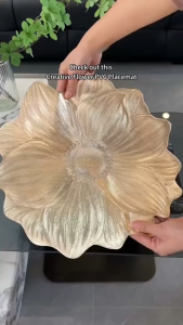 Round Placemat for Dining Table Pressed Lotus Flower Place Mats 15 Inch Vinyl Table Mats for Chrismas Holiday Party Decoration