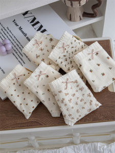 Pure Cotton Floral Breathable Womens Triangle Panties High Waist Underwear Comfortable Cotton Briefs Youth Size mid Waist