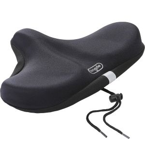 Wide Bike Seat Cover Gel Padded 13.5” x 10.5” Anti-Slip Saddle Cushion Medium Firm Support Breathable Mesh for Indoor & Outdoor