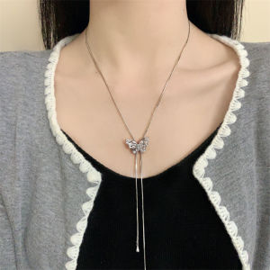 Elegant Butterfly Tassel Necklace Womens Style 2025 New Lockbone Chain High-End Sensation Lightweight Summer Versatile Neck Chain Accessory